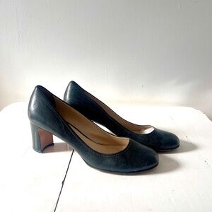 Prada Dark Blue Green Round Toe Block Heel Pump IT 38.5/US 8